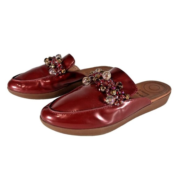 FitFlop Serene Deco Fire Red Patent Leather Embellished Mules Women’s 8 - Picture 4 of 12
